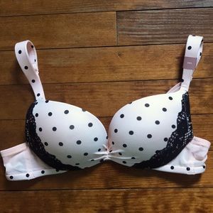 34A Max Swell Plunge Cacique Pink Black Polka Dot Bra